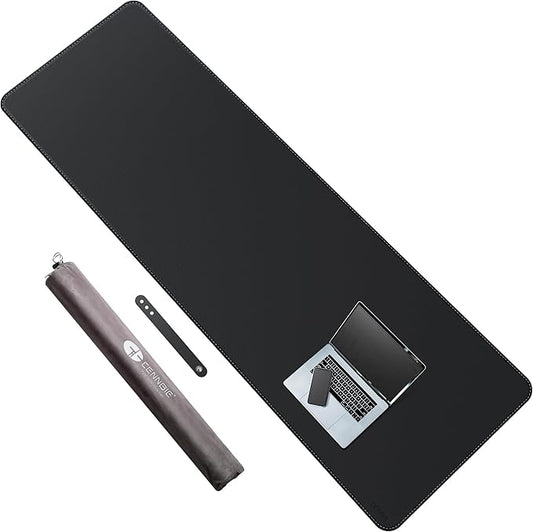 CENNBIE Leather Desk Mat Protector, XXL 74.8" x 23.6" Extra Large Leather Office Desk Pad Mat for Full Desk, Computer Desk Mat on top of desks - Oversized Large Mouse Pad (Black)