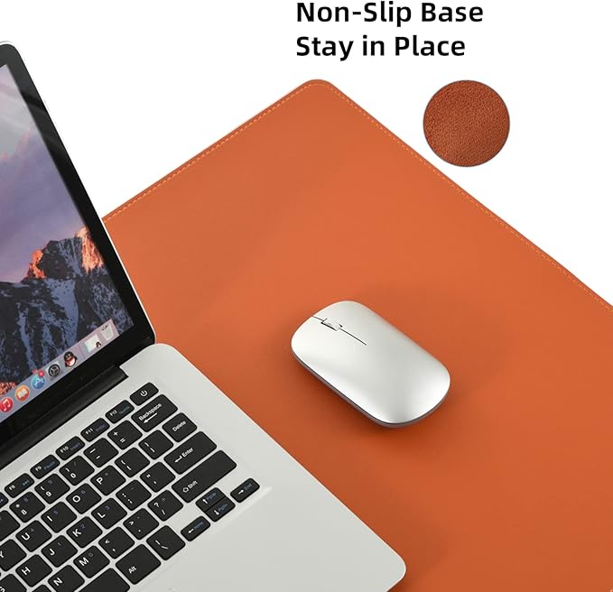 Wolaile PU Leather Desk Pad Blotter,Waterproof Orange Office Desk Mat for Women,Non-Slip Writing Desk Protector Large Mouse Pad,36x17inch