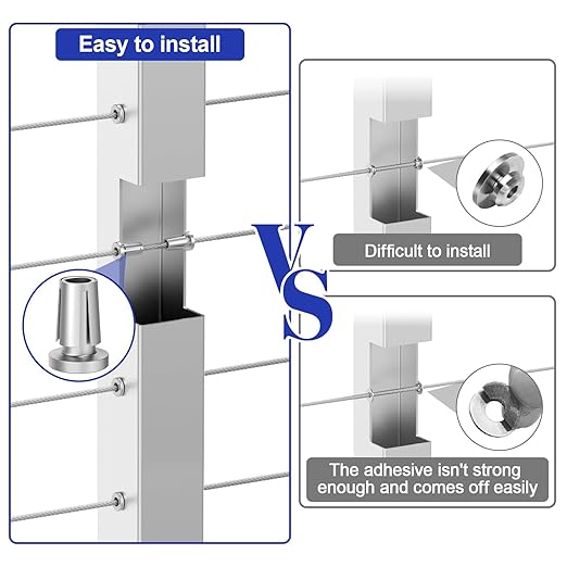 BLIKA Upgraded 80 Pack Stainless Steel Protector Sleeves for 1/8" 5/32" or 3/16" Deck Cable Railing, for Metal Posts, T316 Marine Grade, Cable Railing Protector Sleeves