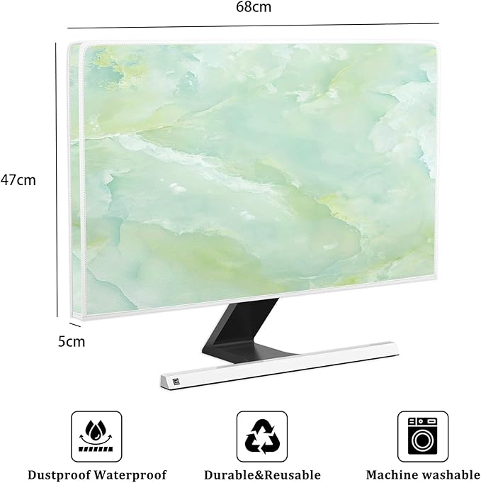 Baocicco Sage Green Marble Waterproof 26, 27, 28 Inch Anti-Static Dustproof LCD/LED/HD Abstract Creative Desige Monitor Accessories Laptop TV LCD Screen Texture Monitor Decoration for Tablet