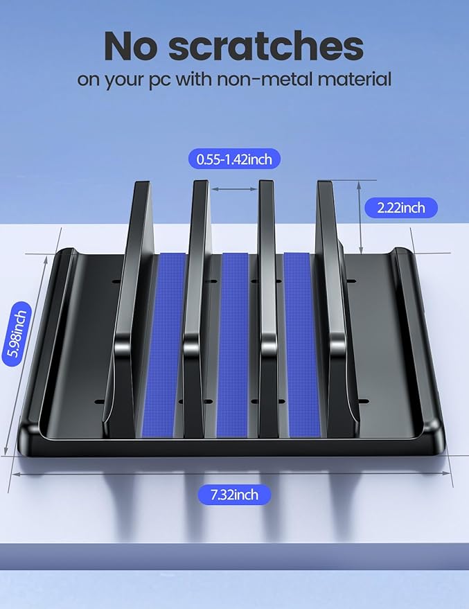 Vaydeer 3-Slot Vertical Laptop Stand Organizer, Laptop Storage Holder Made of Premium ABS Plastics 5 in 1 Design,Desktop Space-Saving Adjustable Desk Organizer for All MacBook/Chromebook/Surface