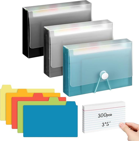 ForraFun 3 Set 3" x 5" Index Card Case Holds 100 Cards Includes Business Card/index Holder and 5 Tab Dividers Comes for Storing Recipe Cards Office School