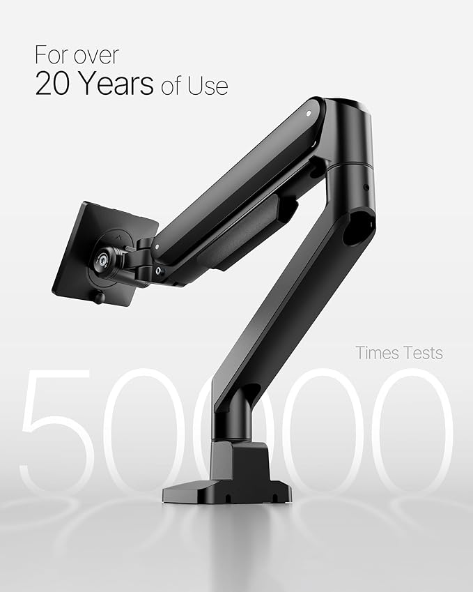 monTEK Deluxe Monitor Arm up to 40 Inch Holds 26.4 lbs Curved Screens Aluminum Fully Motion Adjustable Single Monitor Stand with Clamp/Grommet Desk Mount, Quick Release Plate,75/100mm VESA, MA1008BK