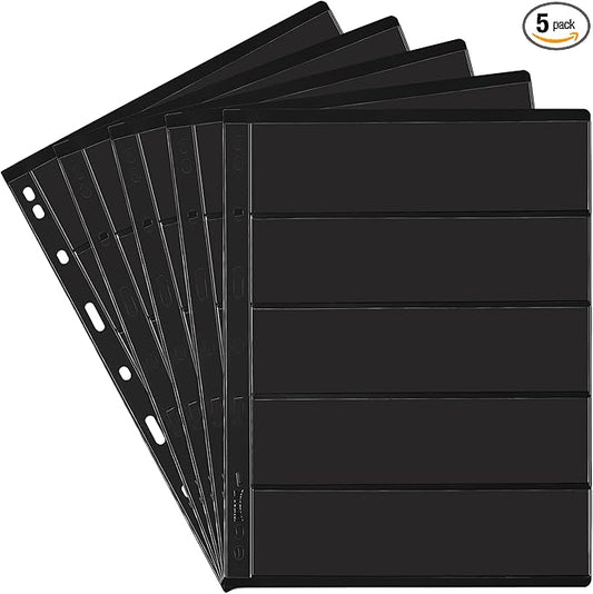 5 Sheets 10 Pages Postage Stamp Album Pages, 5 Pockets 7.7x 1.97in Stamp Collection Inserts, 9 Hole Standard Stamp Collecting Album Sleeves for Stamp Collection Binder IS010510