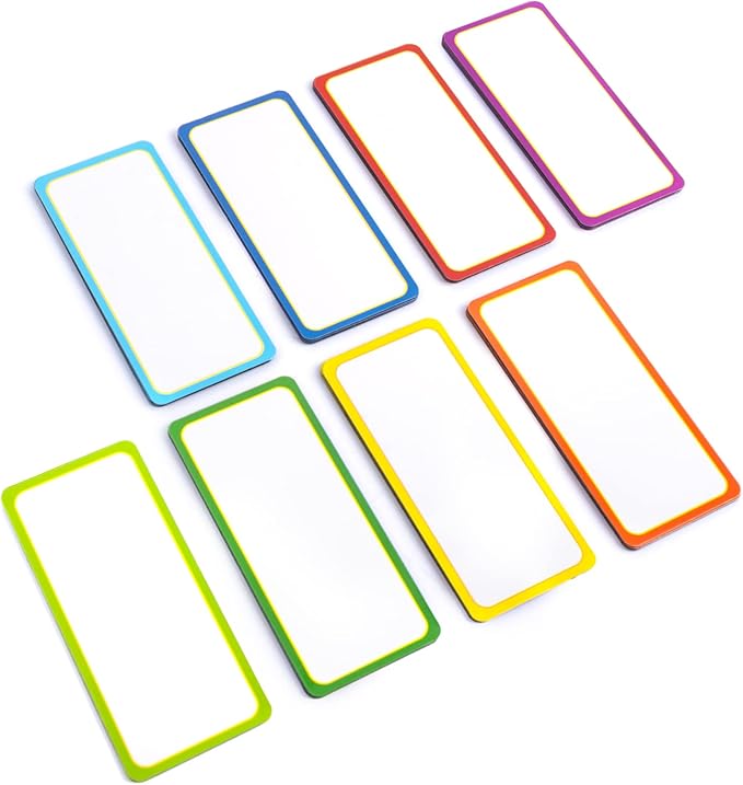 Availey 32 Pieces (4 x 1.8) - Colored Border Magnetic Dry Erase Labels - Reusable Strips for Classroom Home Office Garage Refrigerator - Blank Writable Erasable Cards Name Tags Students Locker Shelf
