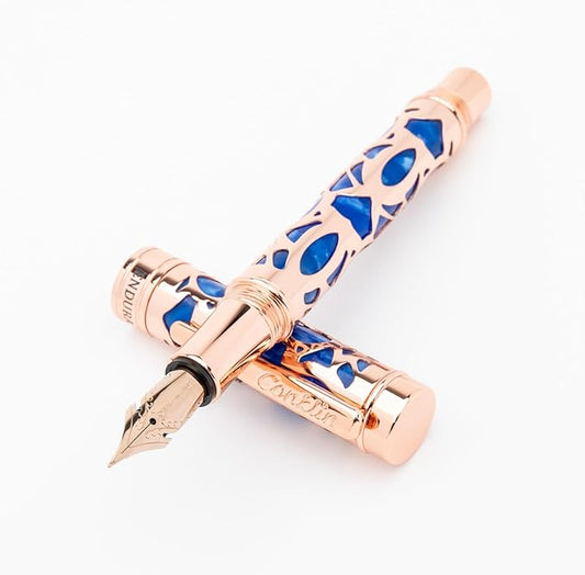 Conklin Endura Deco Crest Fountain Pen in Blue, Medium Nib, Premium Writing Instrument