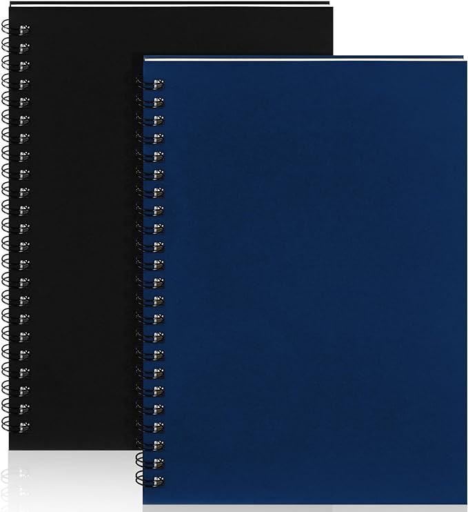 Yahenda 2 Pcs Spiral Notebook Bulk A5 Journal Lined 8.3'' x 5.5'' Writing Composition Paper Small Notepad Subject Notebook for Students Office Business Back to School Supplies (Black,Deep Blue)