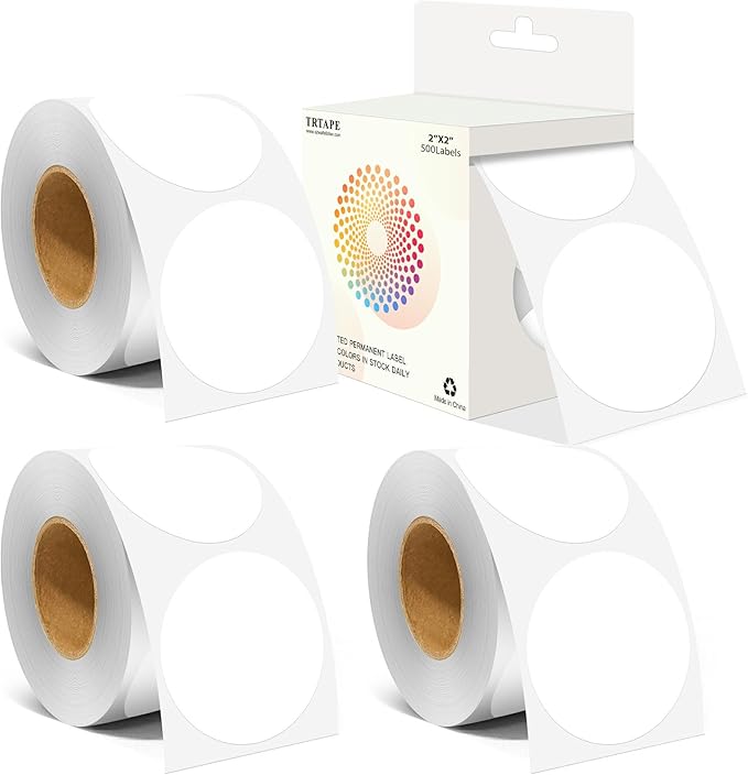 2 Inch Color Coding Round Labels (2000Pcs, 4 Rolls) - Round Colored Dot Stickers for Inventory, Pantry, Warehouse Organization - White Circle Dot Labels