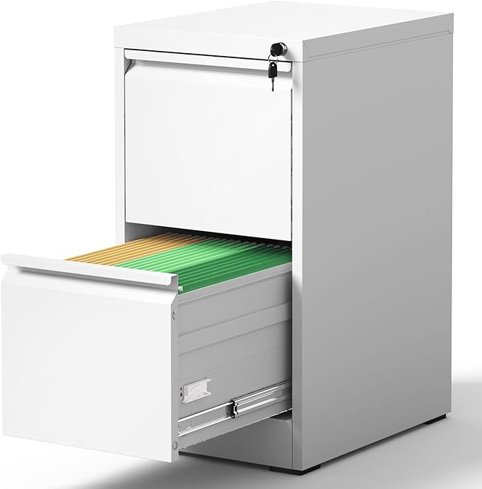 Yukimo 2 Drawer File Cabinet for Home Office, Vertical File Cabinet with Lock, Locking File Cabinet Hanging Files for A4/ Legal/Letter, Require Assembly, White