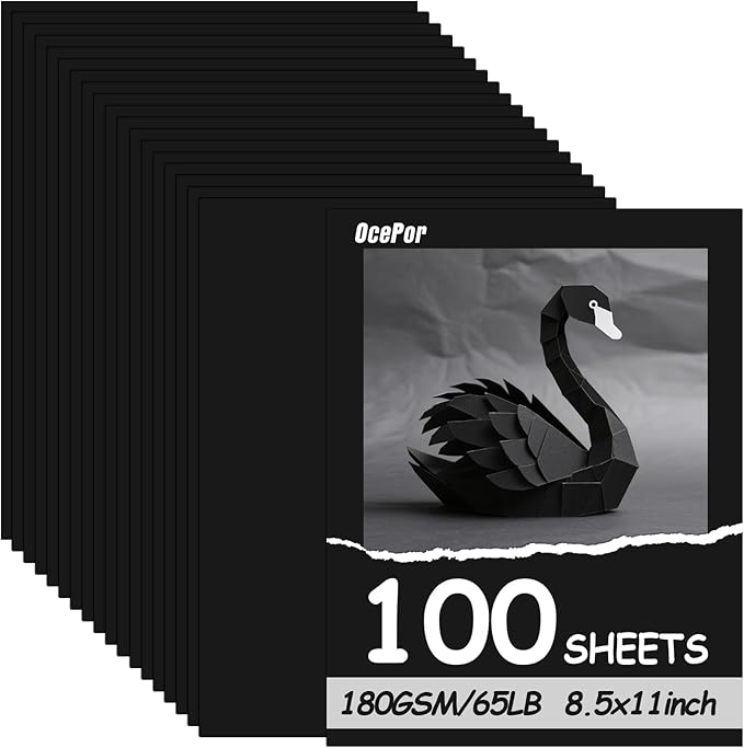 OcePor 100 Sheets Black Cardstock 8.5” x 11”, 65lb/180gsm Black Card Stock, Thick Card Stock Paper, Heavy Cardstock Paper for Printer, Resume, Scrapbooks, Art, Crafts, Business Cards