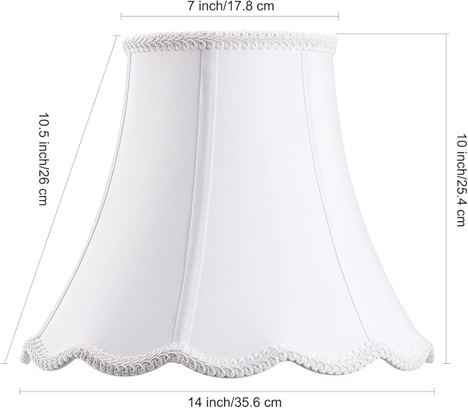 Bell Lamp Shade, Saangseon White Scalloped Lampshade Replacement, 7'' Top x 14'' Bottom x 10.5'' Slant Height x 10'' Vertical Height, Lamp Harp Included