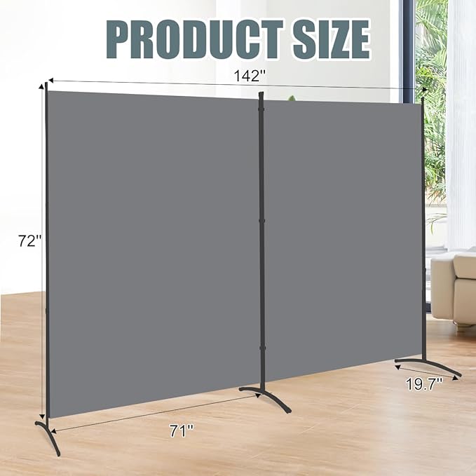 Room Divider 2 Panel Large Privacy Screens, 142''x72''H Upgraded Room Divider Wall for Room Partitions, Tall 6FT Partition Room Dividers Screen Panel for Bedroom Office School, Portable Partition Wall