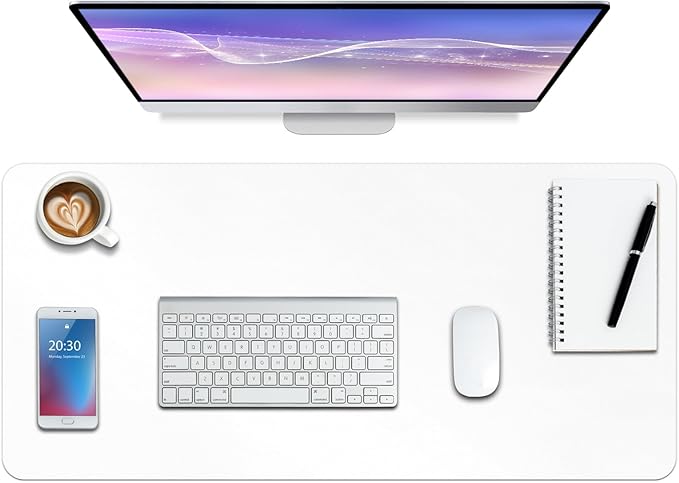 Boutilon Leather Desk Pad Protector,Non-Slip Mouse Pad,Laptop Desk Pad,Office Mouse Mat,Waterproof Leather Desk Blotter,Desk Writing Pad for Office and Home (S-White,24"x 14")