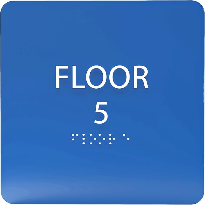 ADA CENTRAL SIGNS - 6" X6" Floor 5 Sign - ADA Compliant Tactile Graphics Grade 2 Braille Text Acrylic Wall Signs - Directional Assistance, Floor Number Safety Sign for Office, school Hospital, Apartment