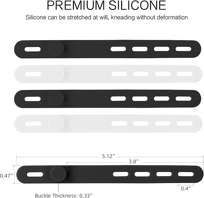 Donruby 24Pcs Silicone Cable Ties - Reusable & Washable with Locking Buckles, Adjustable Fastening Cable Management Straps, Multi-Purpose High Elasticity Cord Organizer (Black & White)