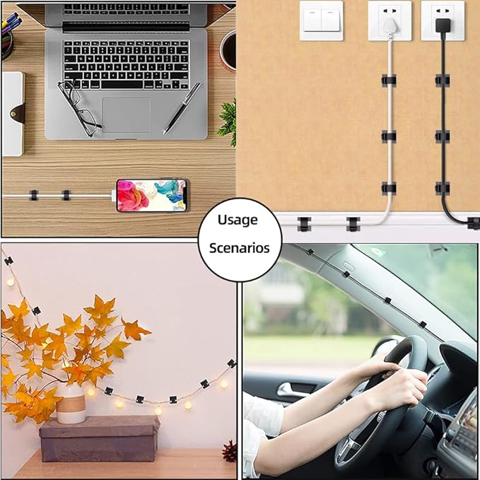 ITUGOU 100 PCS Adhesive Cable Clips Cord Organizer (Small, Medium,Large),Wire Holder for Cable Management, Outdoor Light Clips Light Hooks for LED String,Car Dash Cam, Extension Cord (Black)