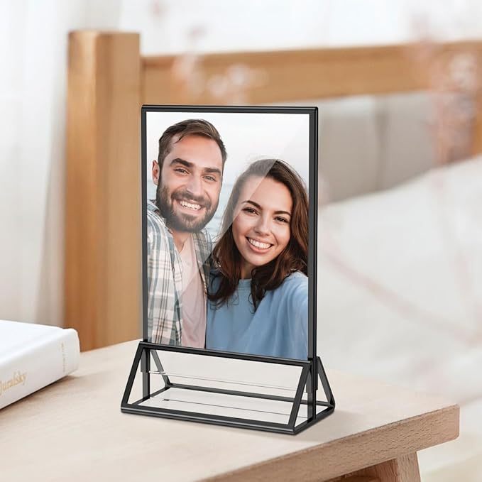 PPH-Sisy Acrylic Sign Holder 4x6 Display Stand, Clear and Stable Table Plastic Paper Holder, Acrylic Frames for Home Office Shop Photo Frames Exhibition Black (6pcs)
