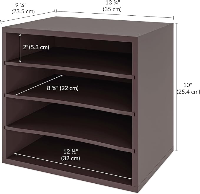 Ballucci 4-Tier Paper Organizer, Desk File Organizer, Stackable Letter Tray, Wood Mail Sorter with Adjustable Storage Shelves, Office Desk Organizer, Dark Brown, Espresso