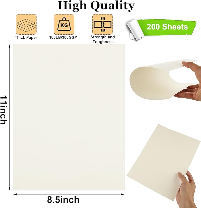 Acrux7 200 Sheets Ivory Cardstock 8.5 x 11 Inch Cream White Card Stock Paper 110lb/300gsm Resume Paper Ivory Cardstock Printer Paper for Invitations, Resume, Certificates, DIY Crafts, Card Making