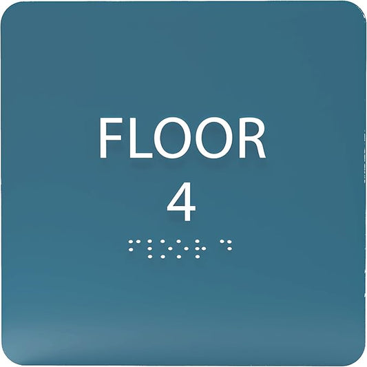 Cold Blue ADA Floor 4 Sign with Braille – Made from Durable Acrylic and Ready to Mount