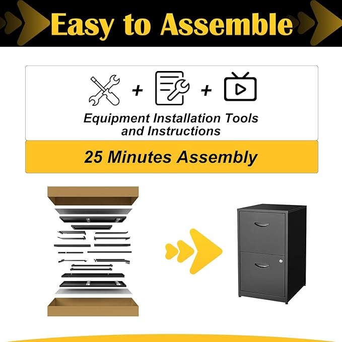 SteeLoong 2 Drawer File Cabinets,Metal Office File Cabinet with Lock,Black Filing Cabinets for Home Office,Vertical Modern File Cabinet Office Two Drawers for Hanging Letter,Assembly Required