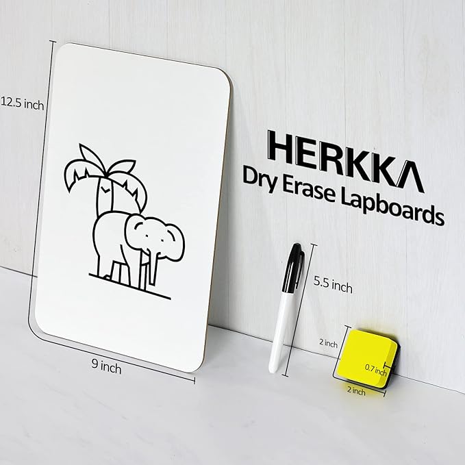 Dry Erase Lapboards, HERKKA 25 Pack Double Sided Dry Erase Lap Boards 9 x 12.5 Inch, 25 Markers, 25 Erasers, Small Dry Erase Boards for Students Classroom Teacher Supplies