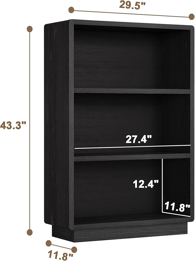 ChooChoo 3-Tier Bookcase, Wooden Bookshelf, Farmhouse Bookshelf with Open Storage, Tall Bookcase for Bedroom and Home Office, Black
