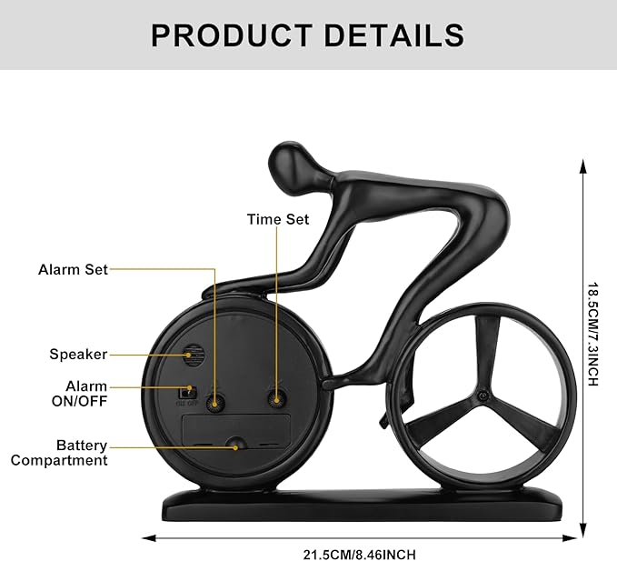 CIGERA Racing Bicycle Desk Alarm Clock Battery Operated, Glow-in-The-Dark Dial, Silent Non-Ticking | Unique Cycling Gift for Cyclists, Students, Teachers | Office, Desk, Shelf Decor