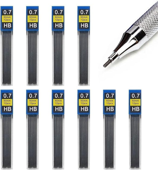 DreamAug 0.7mm HB Mechanical Pencil Lead Refills – 120 Pieces (10 Tubes x 12 Leads), Break-Resistant Polymer Graphite Refills for Mechanical Pencils, Smooth Writing School & Office Supplies