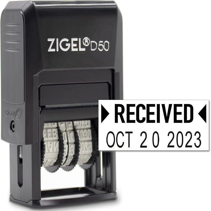 ZIGEL D50 Date Stamp with Received - Self Inking Date Stamp - Black