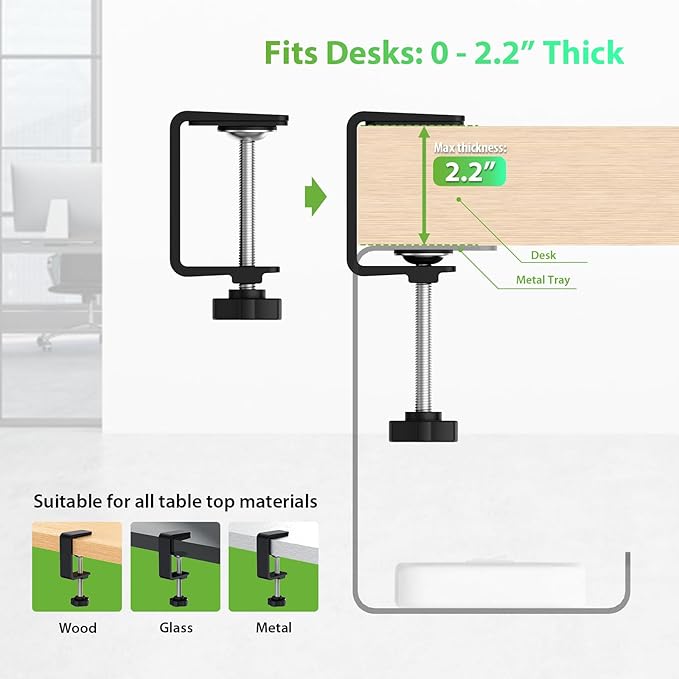 KEEGH 16" Under Desk Cable Management Tray, Desk Cord Organizer Upgrade Capacity, Drill Free Clamp/Screw Mount, Sturdy Metal Tray for Connect Cables, Home, Office, 1 Pack, Black