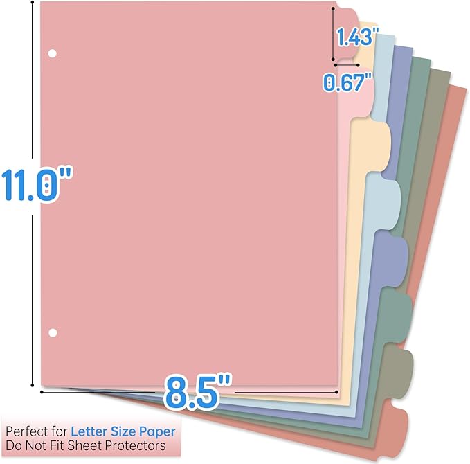 Forvencer 8-Tab Binder Dividers with Tabs, Big Tabs, Write&Erase Plastic Dividers for 3 Ring Binder, Binder Tabs for Organizers, 3 Ring Binder Dividers with Tabs for School Office (Muted, 2 Set)