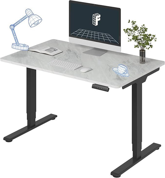 FLEXISPOT E6 3-Stage Dual Motor Electric Standing Desk 48 x 30 Sit Stand Up Desk, Holds 220 lbs, Adjustable Height w/Memory Presets, One-Piece Marble Grey Desktop & Black Frame, Ships in 2 Boxes