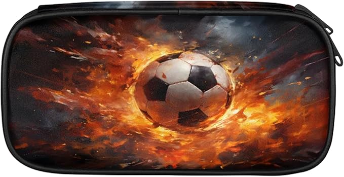 Pardick Football Fire Pencil Case，Big Capacity Pencil Pouch Coin Pouch Stationery Organizer For Teen School