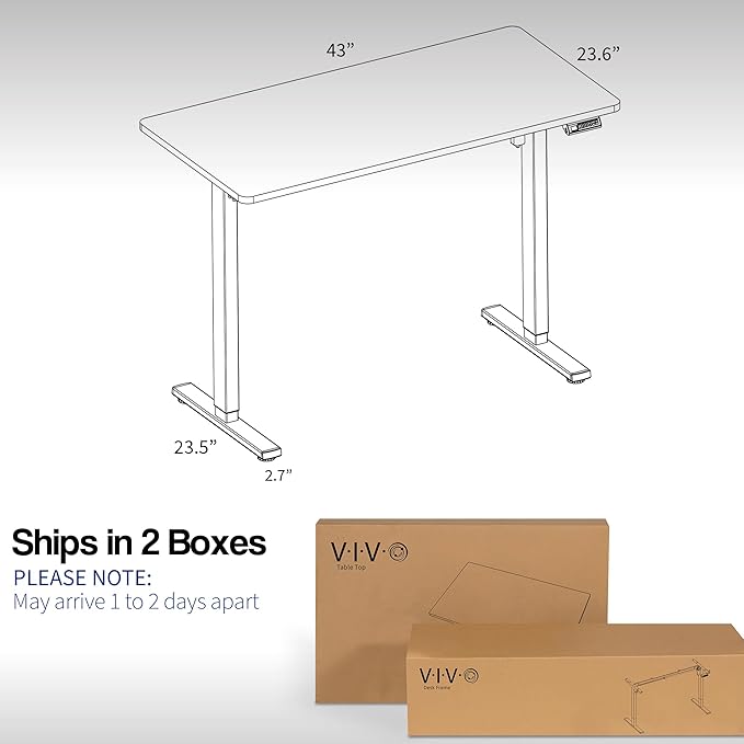 VIVO Electric 43 x 24 in Standing Desk, Memory Height Adjustment, 1B Series, Holds 220 lbs, Light Wood Top, White Frame, DESK-1W4C