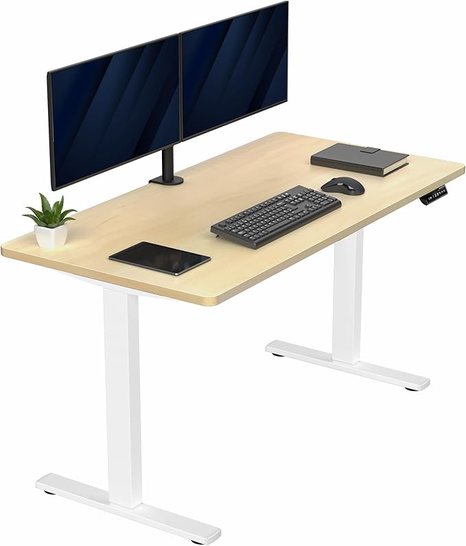 VIVO Electric 55 x 28 in Standing Desk, Memory Height Adjustment, 1B Series, Holds 220 lbs, One-Piece Light Wood Top, White Frame, DESK-KIT-1W55C