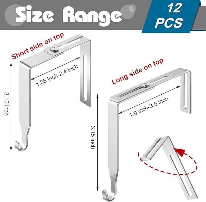 Amylove 12 Pcs Adjustable Cubicle Hanger Universal Partition Metal Cubicle Hooks Door Hanger, Adjusted to Fit Panels with 1 3/8 Inch to 3 1/2 Inch Thickness for Office Whiteboard (Silver)