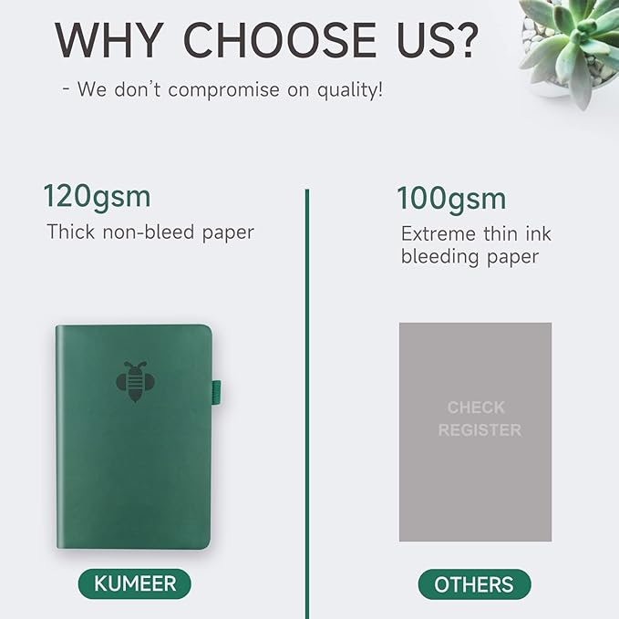 KUMEER Check Register – Elegant Check Registers for Personal Checkbook with Check & Transaction Registers, Hardcover Checkbook Log 5.2x7.6" (Earth Green)