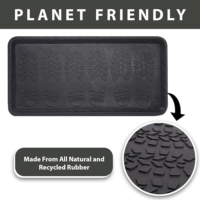 Envelor Rubber Boot Tray for Entryway Indoor Shoe Trays for Mudroom Wet Shoe Mat Tray Multiuse Rubber Water Tray Mud Mat Winter Boot Mat Large Utility Tray, Footsteps, 32 x 16 Inch, 2 Pack