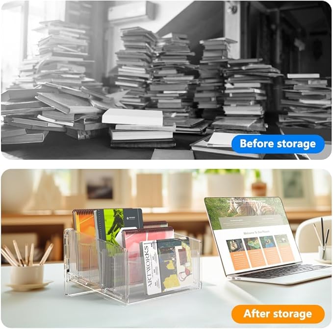 Cuukie File Sorter Organizer, 5 Sections Acrylic Letter Tray for Desk, Mail Organizer Letter Holder for Envelopes, Mail, Electronics 2Pack 2PCS