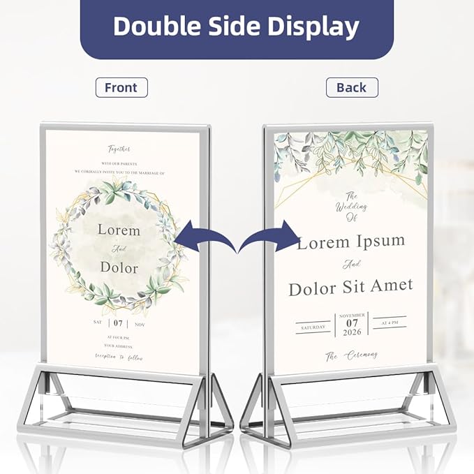 PPH-Sisy Clear Acrylic Sign Holder 4X6 with Silver Borders Display Stand, Double Sided Acrylic Picture Frames Plastic Sign Holder for Wedding Table Numbers Menu Holder (6 Pack)