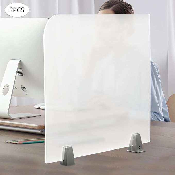 Desk Divider, 2 pcs Acrylic Desk Privacy Panels, Privacy Desk Screen, Frosted Acrylic Partitions with Clips Acrylic Table Top Sneeze Guard for Offices Schools (23"x18"x2")