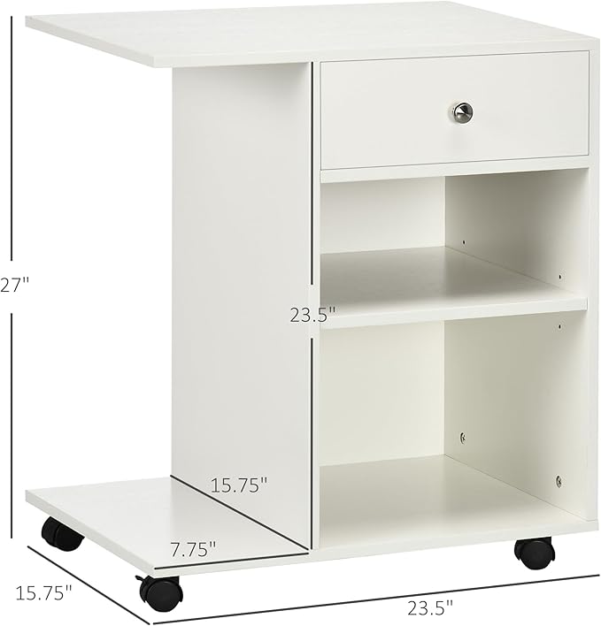 Zateety Mobile Printer Stand, Rolling File Cabinet Cart with Wheels, Adjustable Shelf, Drawer and CPU Stand, White