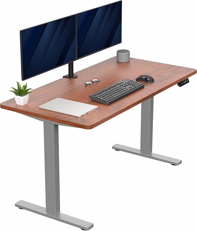 VIVO Electric 55 x 28 in Standing Desk, Memory Height Adjustment, 1B Series, Holds 220 lbs, One-Piece Dark Walnut Top, Gray Frame, DESK-KIT-1G55D