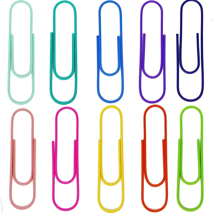 CasaVibe 50 Pack 4 Inches Jumbo Paper Clips, Vinyl Coated Multicolored Extra Large Mega Paperclips, Colored Binder Clip for Office School Document Organizing Office Supply Accessories