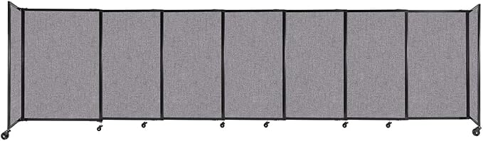 Versare Straightwall Sliding Portable Wall Partition | Freestanding Office Dividers | Locking Wheels | Temporary Room Separator | 15'6'' Wide x 4' Tall Cloud Gray Fabric Panels