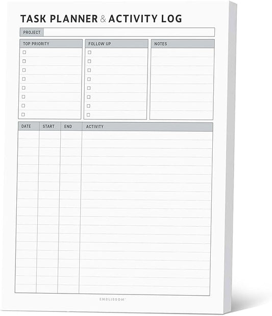 Task Planner & Tracker 8.5 x 11 Tear-Off 70 Sheet Planner Pad – Project Organizer with Time Log, Top Priority, Follow-Up – Notepad for Home & Office (White, Classic, 1 Pack)