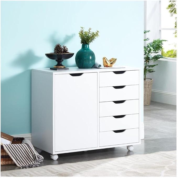 Naomi Home Amy 5-Drawer Craft & Office Storage Cabinet with Shelf, – Rolling Organizer with Pull-Out Door, Adjustable Shelves for Versatile Use, 15.7" D x 18.9" W x 32.2" H