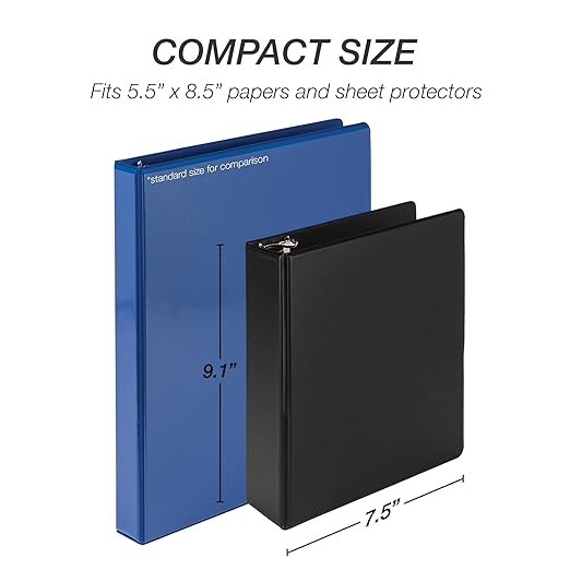 Samsill Economy 2 Inch Mini 3 Ring Binder, Made in The USA, Round Ring Binder, Non-Stick Customizable Cover, 2" View, 6-Pack, Black