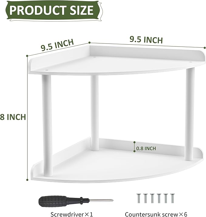 Sezanrpt 2 Tier Acrylic Corner Shelf Organizer Storage 9.5x9.5x8 Inch, White Countertop Corner Shelf for Bathroom, Kitchen, Bedroom, Office, Study Room
